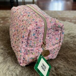 NEW Pink Tweed Pouch Cosmetic Case